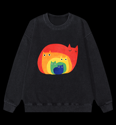 Cat's Rainbow Style Vintage Washed 100% Cotton Sweatshirt