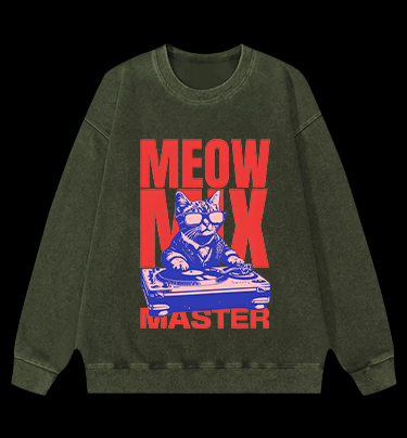 DJ Cat Fun Vintage Washed 100% Cotton Sweatshirt