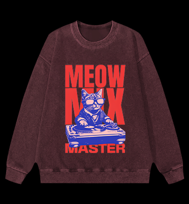 DJ Cat Fun Vintage Washed 100% Cotton Sweatshirt