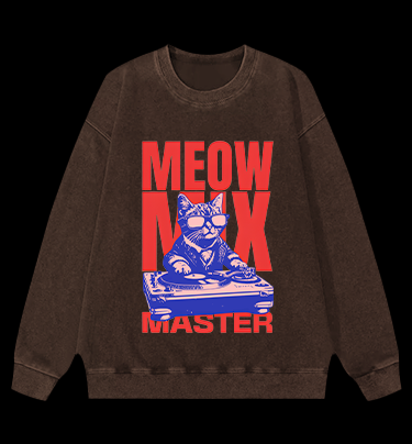 DJ Cat Fun Vintage Washed 100% Cotton Sweatshirt