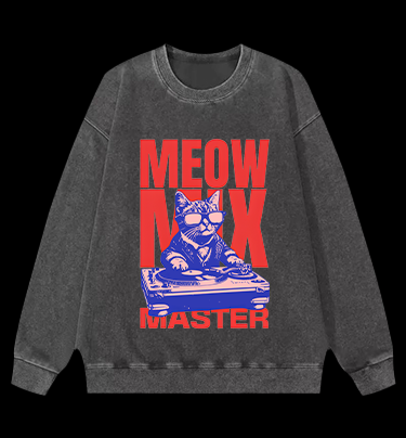 DJ Cat Fun Vintage Washed 100% Cotton Sweatshirt