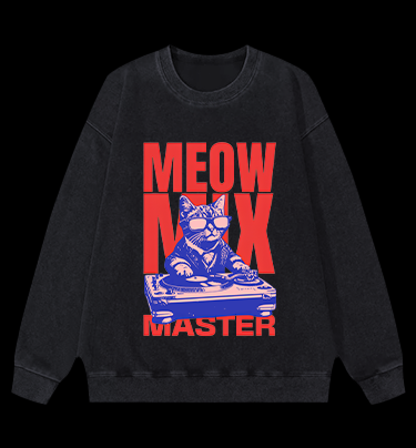 DJ Cat Fun Vintage Washed 100% Cotton Sweatshirt