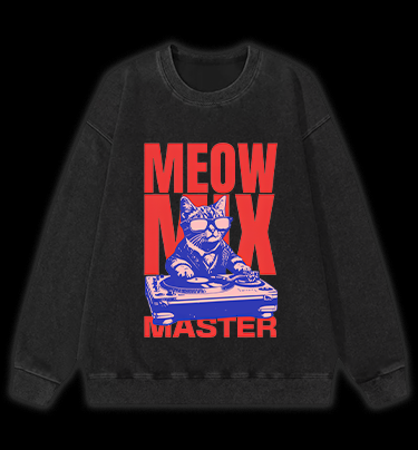 DJ Cat Fun Vintage Washed 100% Cotton Sweatshirt