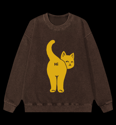 Hi Cat Fun Vintage Washed 100% Cotton Sweatshirt
