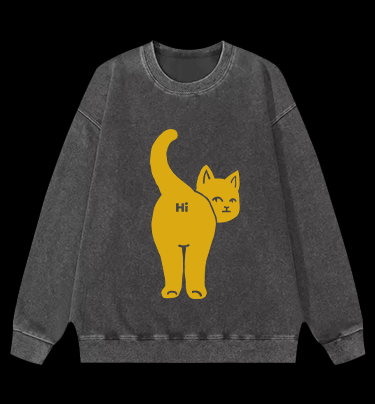 Hi Cat Fun Vintage Washed 100% Cotton Sweatshirt