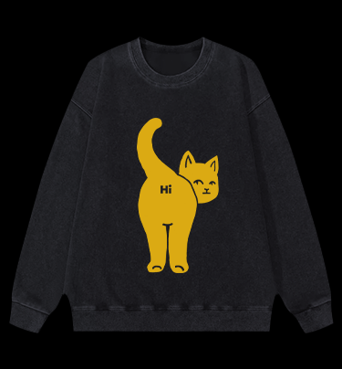 Hi Cat Fun Vintage Washed 100% Cotton Sweatshirt