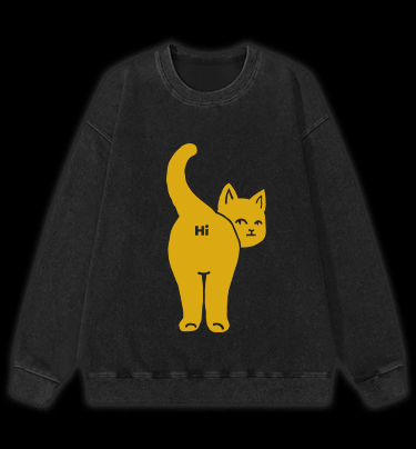 Hi Cat Fun Vintage Washed 100% Cotton Sweatshirt