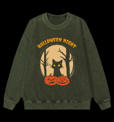 Spooky Cat Vibe Vintage Washed 100% Cotton Sweatshirt