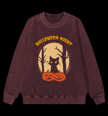 Spooky Cat Vibe Vintage Washed 100% Cotton Sweatshirt