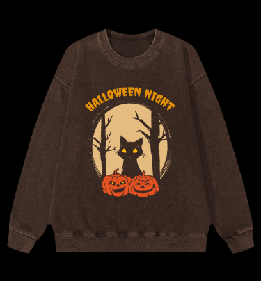 Spooky Cat Vibe Vintage Washed 100% Cotton Sweatshirt