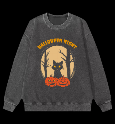 Spooky Cat Vibe Vintage Washed 100% Cotton Sweatshirt