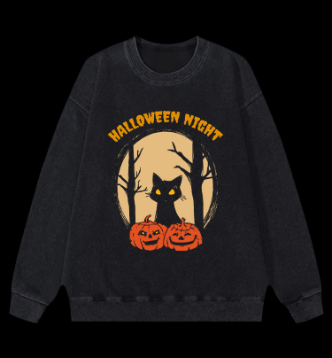 Spooky Cat Vibe Vintage Washed 100% Cotton Sweatshirt