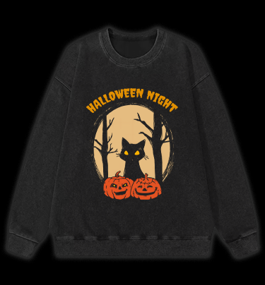Spooky Cat Vibe Vintage Washed 100% Cotton Sweatshirt