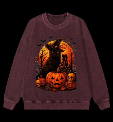 Halloween Cat Magic Vintage Washed 100% Cotton Sweatshirt