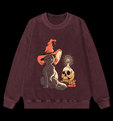 Spooky Cat's Night Vintage Washed 100% Cotton Sweatshirt