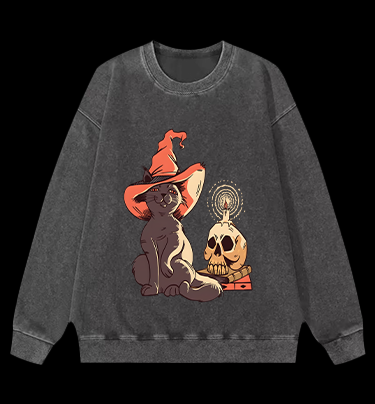 Spooky Cat's Night Vintage Washed 100% Cotton Sweatshirt