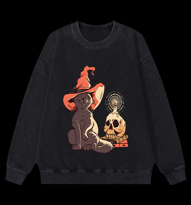 Spooky Cat's Night Vintage Washed 100% Cotton Sweatshirt