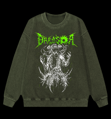 Droussor Cthulhu Death Metal Vintage Washed 100% Cotton Sweatshirt