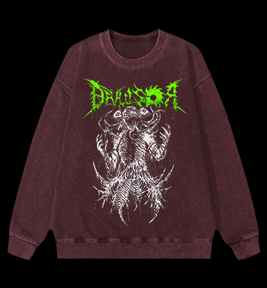 Droussor Cthulhu Death Metal Vintage Washed 100% Cotton Sweatshirt