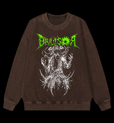 Droussor Cthulhu Death Metal Vintage Washed 100% Cotton Sweatshirt