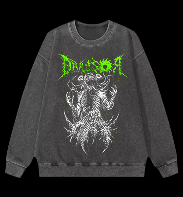 Droussor Cthulhu Death Metal Vintage Washed 100% Cotton Sweatshirt