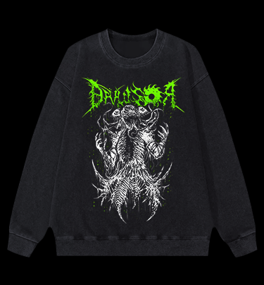 Droussor Cthulhu Death Metal Vintage Washed 100% Cotton Sweatshirt