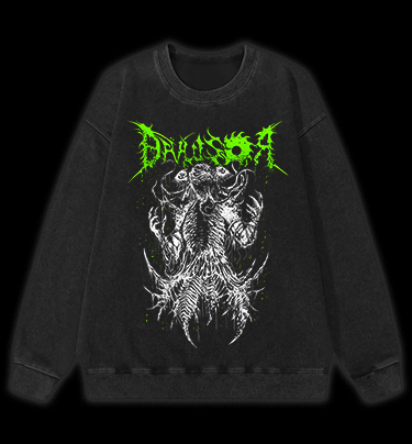 Droussor Cthulhu Death Metal Vintage Washed 100% Cotton Sweatshirt
