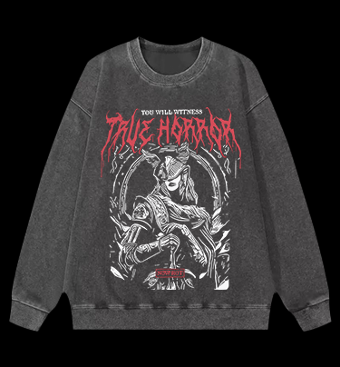 True Horror - Viking Warrior Vintage Washed 100% Cotton Sweatshirt