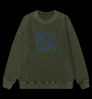 Got Too Silly Caged Pigeon Vintage Washed 100% Cotton Sweatshirt