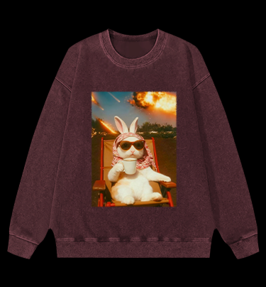Apocalypse Bunny Chill With Coffee Vintage Washed 100% Cotton Sweatshirt