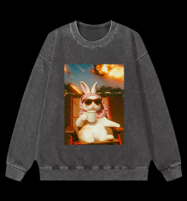 Apocalypse Bunny Chill With Coffee Vintage Washed 100% Cotton Sweatshirt