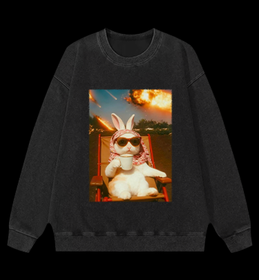 Apocalypse Bunny Chill With Coffee Vintage Washed 100% Cotton Sweatshirt