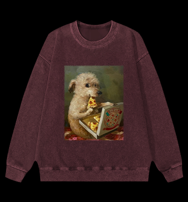 Pizza-Loving Dog Vintage Washed 100% Cotton Sweatshirt