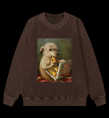 Pizza-Loving Dog Vintage Washed 100% Cotton Sweatshirt