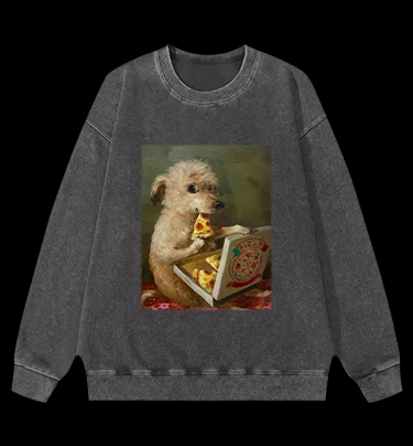Pizza-Loving Dog Vintage Washed 100% Cotton Sweatshirt