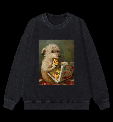 Pizza-Loving Dog Vintage Washed 100% Cotton Sweatshirt