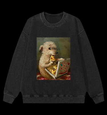 Pizza-Loving Dog Vintage Washed 100% Cotton Sweatshirt