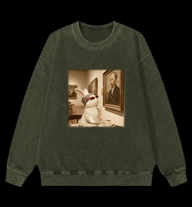 Art Aficionado Bunny In Gallery Vintage Washed 100% Cotton Sweatshirt