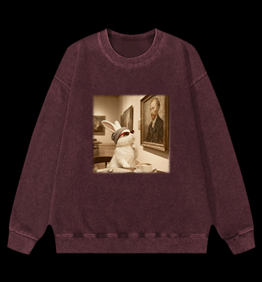 Art Aficionado Bunny In Gallery Vintage Washed 100% Cotton Sweatshirt