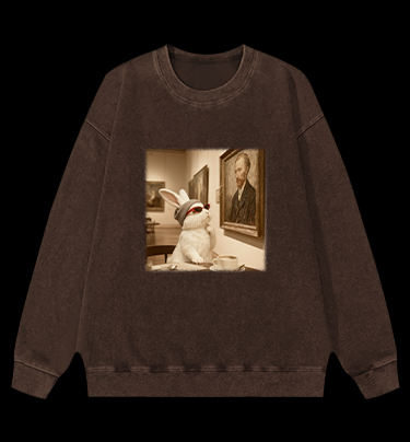 Art Aficionado Bunny In Gallery Vintage Washed 100% Cotton Sweatshirt