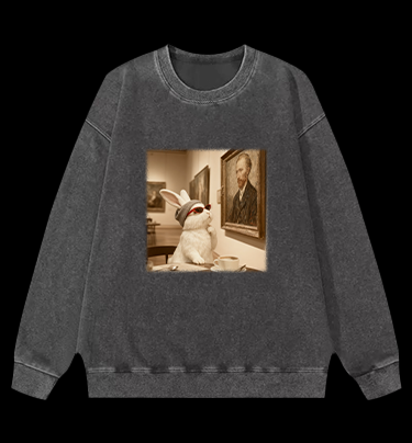 Art Aficionado Bunny In Gallery Vintage Washed 100% Cotton Sweatshirt