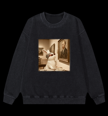 Art Aficionado Bunny In Gallery Vintage Washed 100% Cotton Sweatshirt