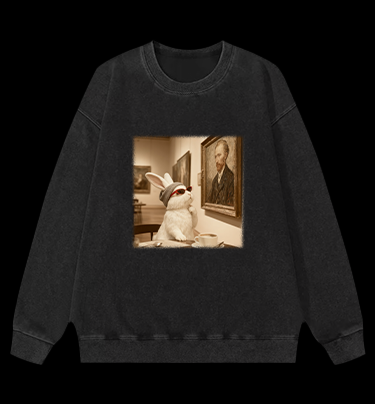 Art Aficionado Bunny In Gallery Vintage Washed 100% Cotton Sweatshirt