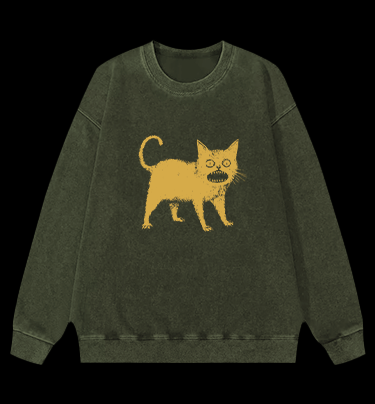 Surprised Cat Vintage Washed 100% Cotton Sweatshirt