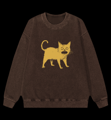 Surprised Cat Vintage Washed 100% Cotton Sweatshirt