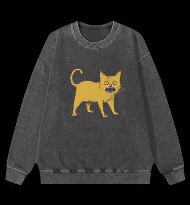 Surprised Cat Vintage Washed 100% Cotton Sweatshirt