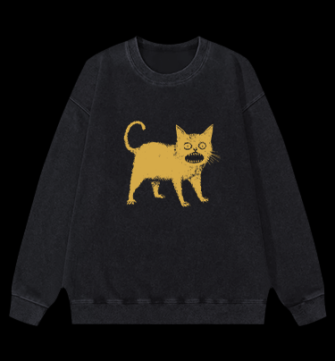 Surprised Cat Vintage Washed 100% Cotton Sweatshirt