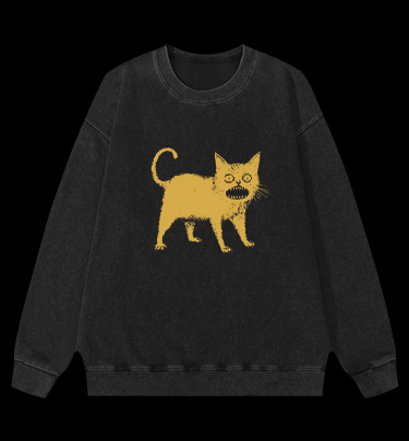 Surprised Cat Vintage Washed 100% Cotton Sweatshirt