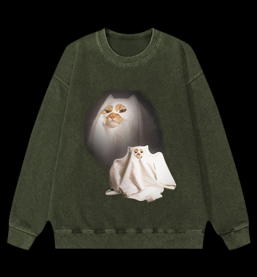 Ghost Cat Vintage Washed 100% Cotton Sweatshirt