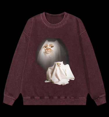 Ghost Cat Vintage Washed 100% Cotton Sweatshirt
